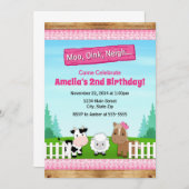 Invitation Rose d'invitation de fille d'anniversaire de ferme (Devant / Derrière)