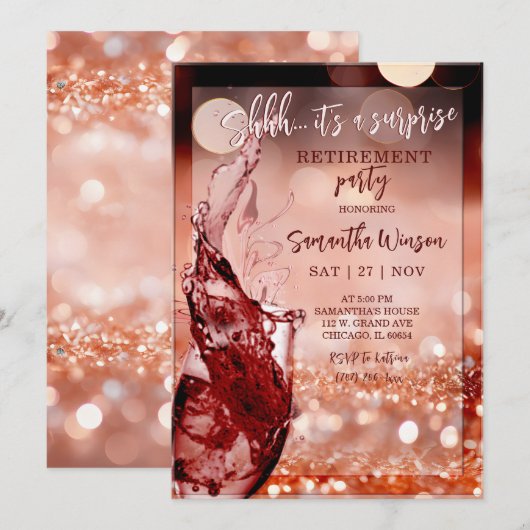 Invitation Rose d'invitation de la partie de retraite surpris (Devant / Derrière)