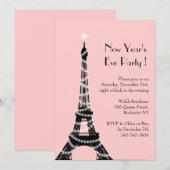 Invitation Rose d'invitation de Tour Eiffel de nouvelle année (Devant / Derrière)