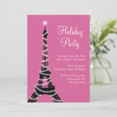 Invitation Rose d'invitation de Tour Eiffel de vacances (Debout devant)