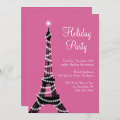 Invitation Rose d'invitation de Tour Eiffel de vacances (Devant / Derrière)