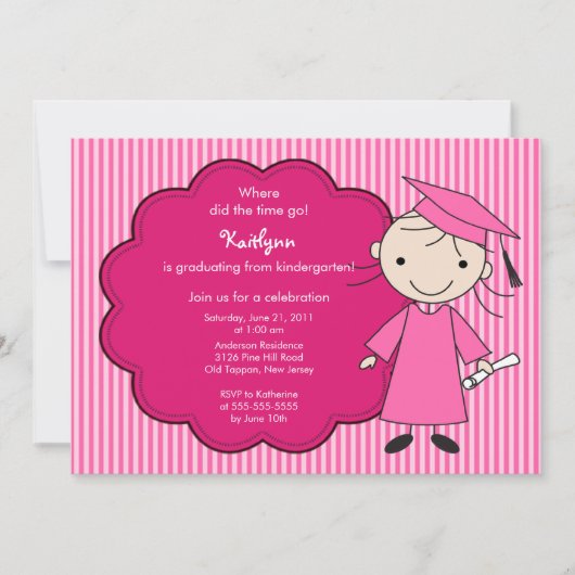 Invitation Rose d'invitation d'obtention du diplôme de (Devant)