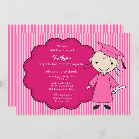 Invitation Rose d'invitation d'obtention du diplôme de (Devant / Derrière)