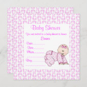 INVITATION ROSE D'INVITATION DU BABY SHOWER DE BÉBÉ À CRAWLIN (Devant / Derrière)