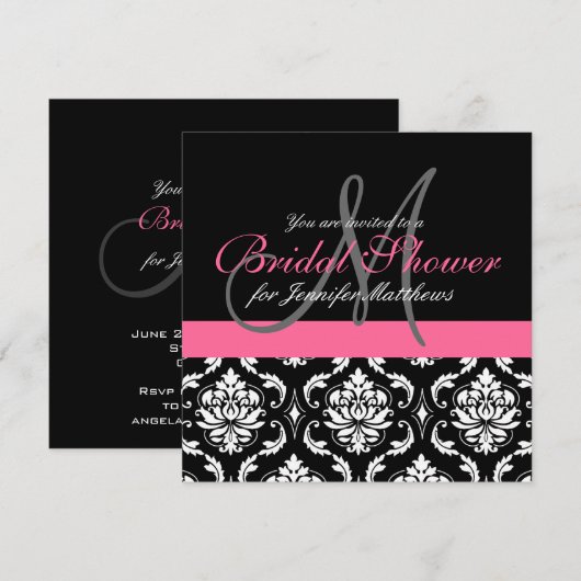 Invitation Rose d'invitations de damassé de monogramme de (Devant / Derrière)