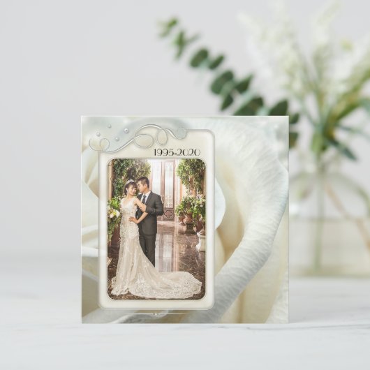 Invitation Rose d'ivoire d'argent 25e anniversaire Mariage Ph (Debout devant)