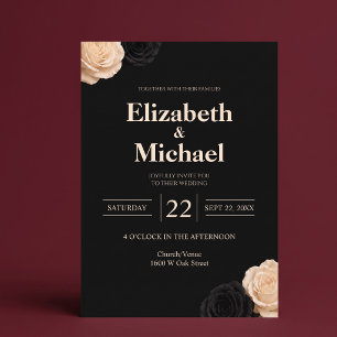 Invitation Rose d'Ivoire Noir Mariage Moderne Élégant