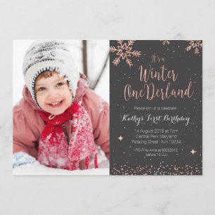 Invitation rose d'Onederland d'hiver de fille