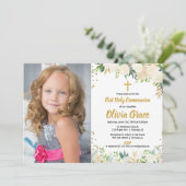 Invitation rose d'or blanc floral Première communion sainte (Debout devant)