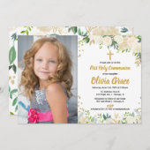 Invitation rose d'or blanc floral Première communion sainte (Devant / Derrière)