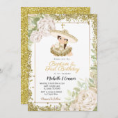 Invitation Rose d'or Charra fille Anniversaire et Baptême (Devant / Derrière)