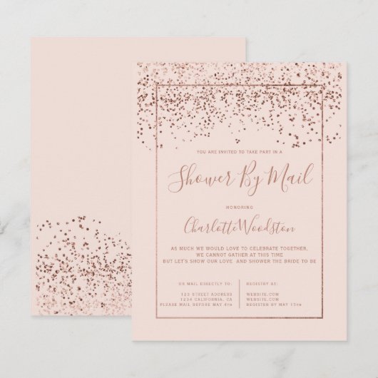 Invitation Rose d'or confetti blush nuptiale douche par la po (Devant / Derrière)