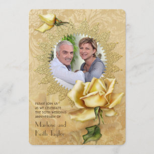 Invitation Rose d'Or Damas 50e Anniversaire de Mariage