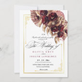 Invitation Rose d'or de Bourgogne Floral Boho Rustique Mariag (Devant)