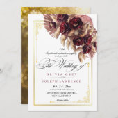 Invitation Rose d'or de Bourgogne Floral Boho Rustique Mariag (Devant / Derrière)
