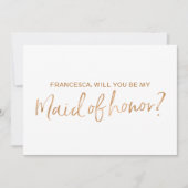 Invitation Rose d'or écrit "Seras-tu ma femme d'honneur" (Devant)