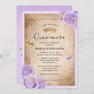 Invitation Rose d'or et de violet léger Quinceanera