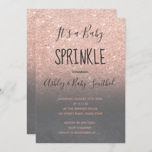 Invitation Rose d'or faux parties scintillant gris sombre béb