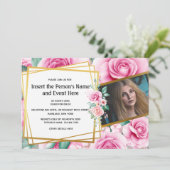Invitation rose d'or, fête d'été aux fleurs géométriques (Debout devant)