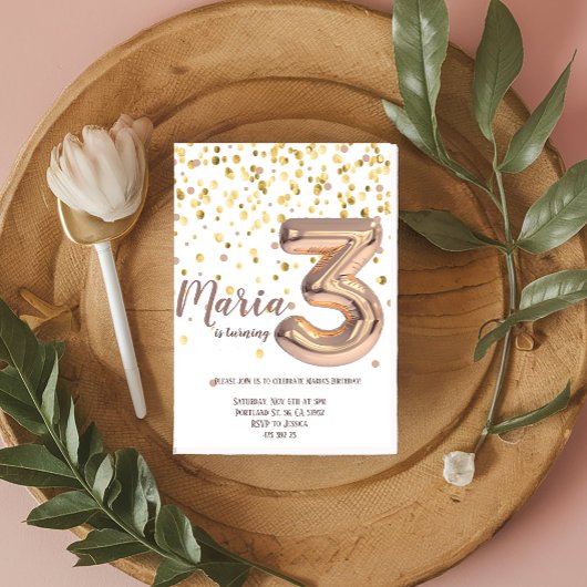 Invitation Rose d'or Foil Balloon Confetti Anniversaire