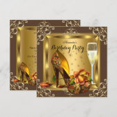 Invitation Rose d'or haute talons Champagne Élégante fête (Devant / Derrière)