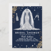 Invitation Rose d'or Mariage Diamond Fête des mariées bleu (Devant)