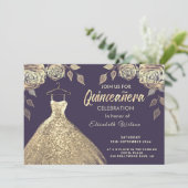 Invitation Rose d'or paillettes robe or Quinceañera (Debout devant)