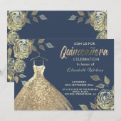 Invitation Rose d'or paillettes robe or Quinceañera Invitat (Devant / Derrière)