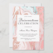 Invitation Rose d'or parties scintillant corail marbre rose Q (Devant)