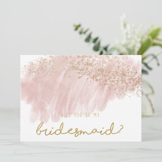 Invitation rose d'or rose brush splatz faux parties scintilla (Debout devant)