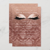 Invitation Rose d'or rose Damask Eyes Parties scintillant 16e (Devant / Derrière)