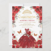 Invitation Rose d'or rouge Quinceañera Mis Quince (Devant)
