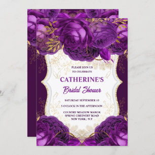 Invitation Rose d'or violet aquarelle douche nuptiale chic