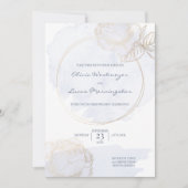 Invitation Rose doré Dusty Blue Aquarelle Mariage (Devant)
