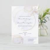 Invitation Rose doré Dusty Blue Aquarelle Mariage (Debout devant)