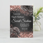 Invitation Rose doré noir brillant Sweet sixteen (Debout devant)
