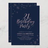 Invitation Rose Doré | Typographie moderne 21e fête d'anniver (Devant / Derrière)