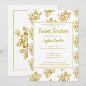 Invitation Rose Dorée Brillante pour les 16 ans (Devant / Derrière)