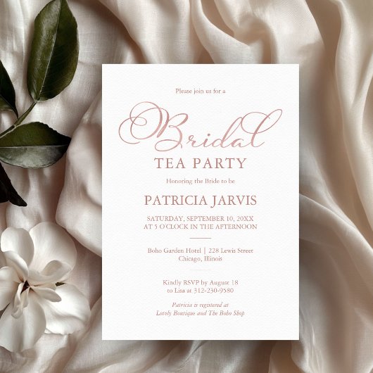 Invitation Rose dorée délicate en feuille d'aluminium, écritu