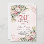 Invitation Rose dorée rêveuse florale verdure 70e anniversair (Devant)