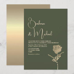 Invitation Rose Dorée Sage Vert Élégant Mariage