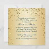 Invitation Rose dorée sur fond bleu vert, confettis 50e Anniv (Dos)