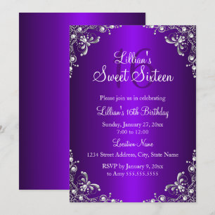 Invitation Rose Douce 16 Argent Perle Damassé