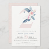 Invitation ROSE DOUCE BLEU BLEU FLORAL 2e TOUT ÂGE ANNIVERSAI (Devant / Derrière)