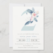 Invitation ROSE DOUCE BLEU BLEU FLORAL 2e TOUT ÂGE ANNIVERSAI (Devant)