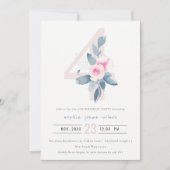INVITATION ROSE DOUCE BLEU BLEU FLORAL 4E TOUT ÂGE ANNIVERSAI (Devant)
