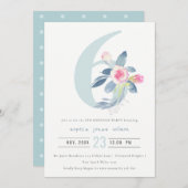 INVITATION ROSE DOUCE BLEU BLEU FLORAL 6E TOUT ÂGE ANNIVERSAI (Devant / Derrière)