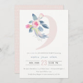 INVITATION ROSE DOUCE BLEU BLEU FLORAL 9E TOUT ÂGE ANNIVERSAI (Devant / Derrière)