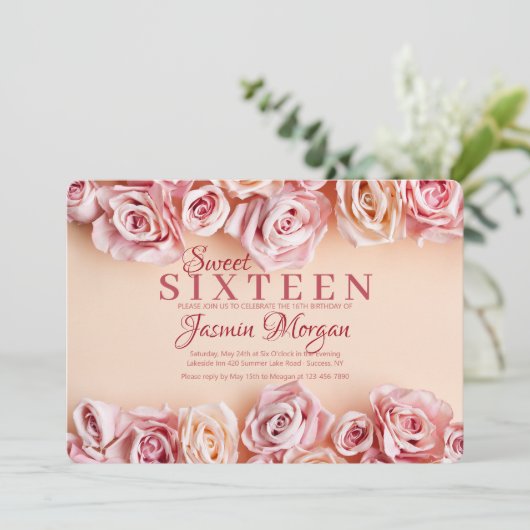 Invitation rose douce de roses (Debout devant)