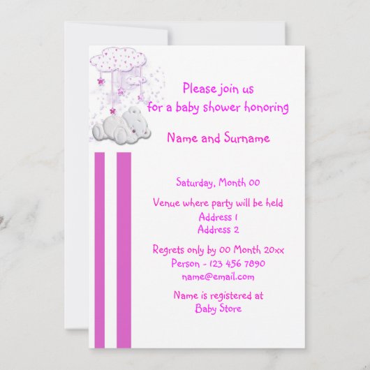 Invitation Rose d'ours de nounours de douche de bébé (Dos)
